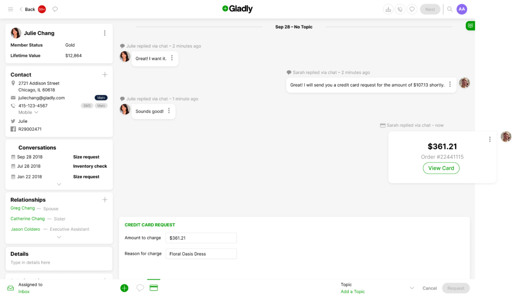 Customer service interaction on Gladly software