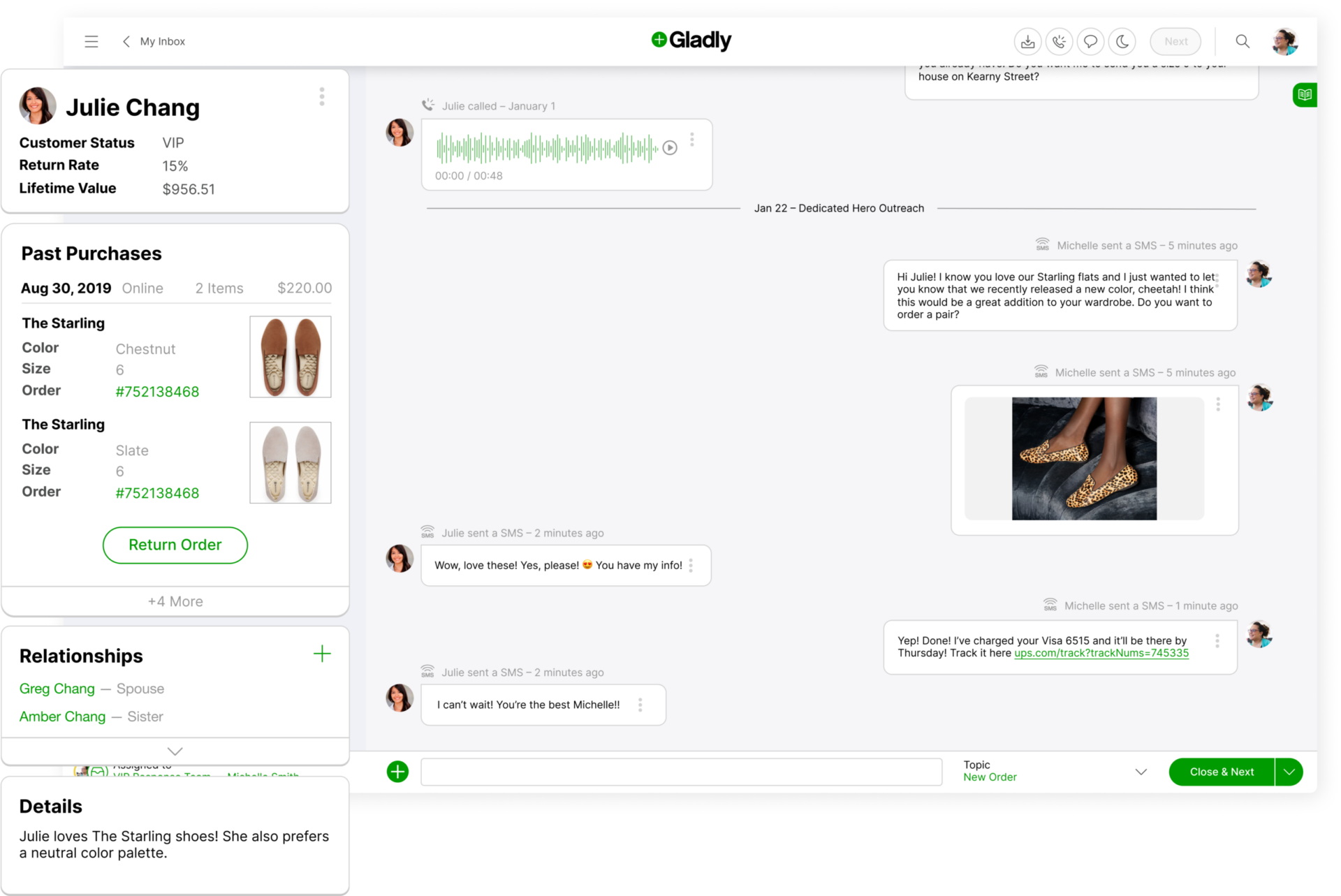 Birdies customer service conversation with shopper