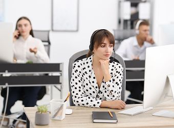 customer service rep on computer