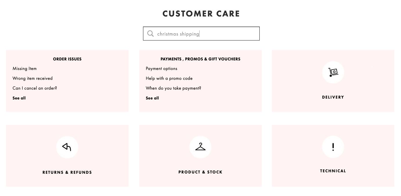 Screenshot of Customer Care help center