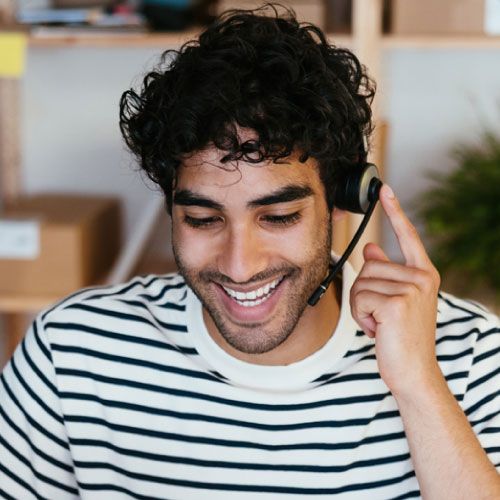 Customer service agent with headset