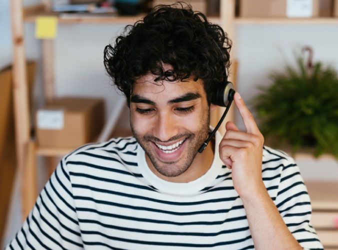 Customer service agent with headset