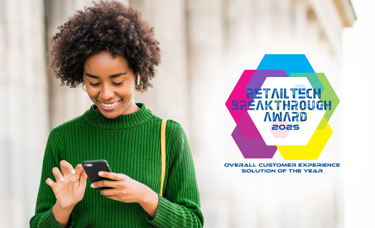 woman smiling at phone