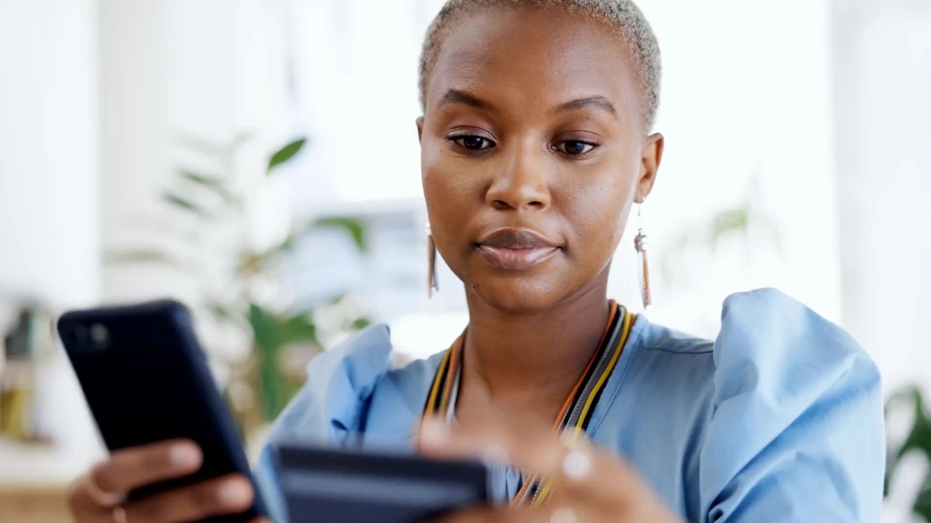 Woman reading something on her phone