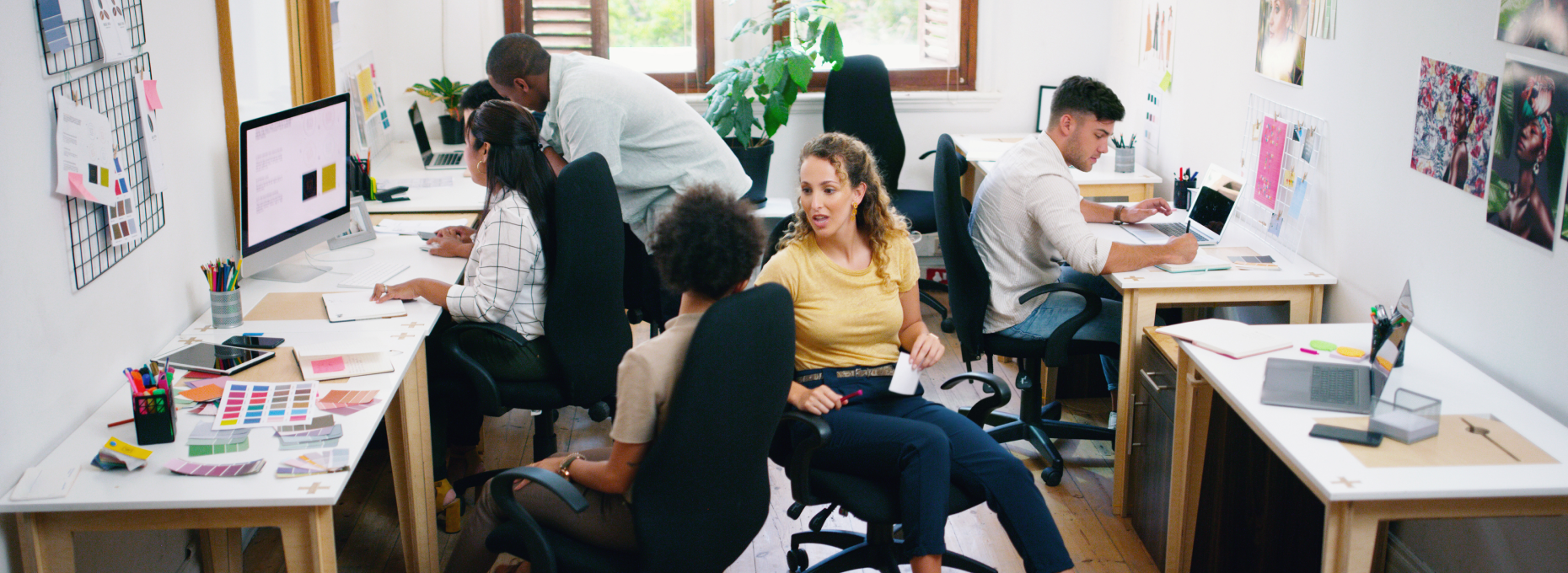 A small business team hard at work in an office