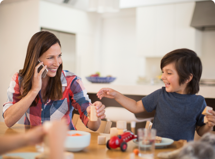 Woman and her son at the table