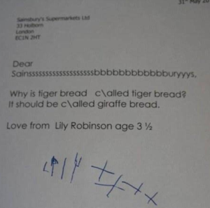 A typed letter to a grocery chain from a 3-year-old named Lily