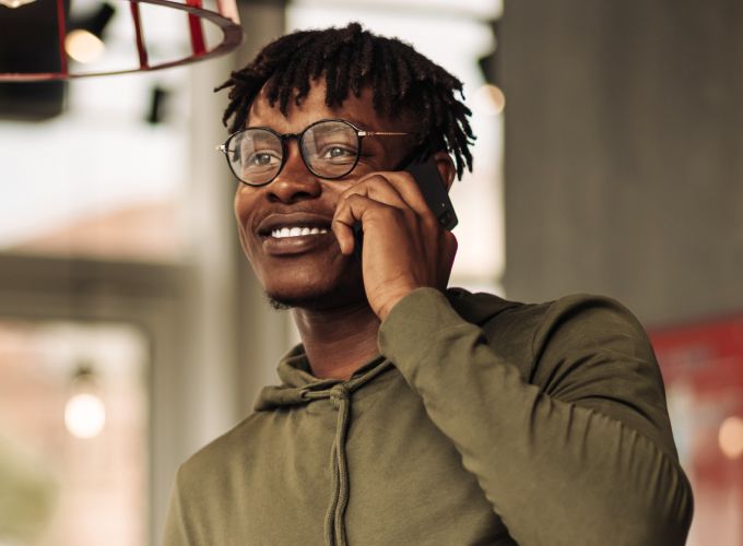 Man on phone in an office