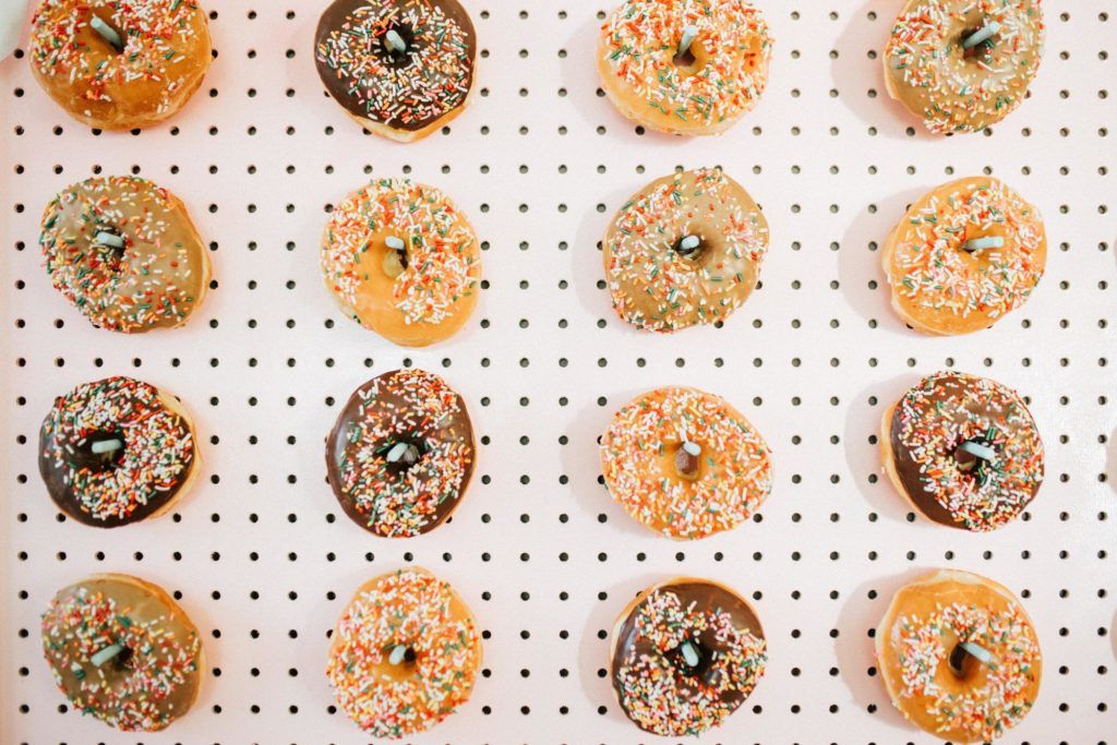 16 donuts on a peg board