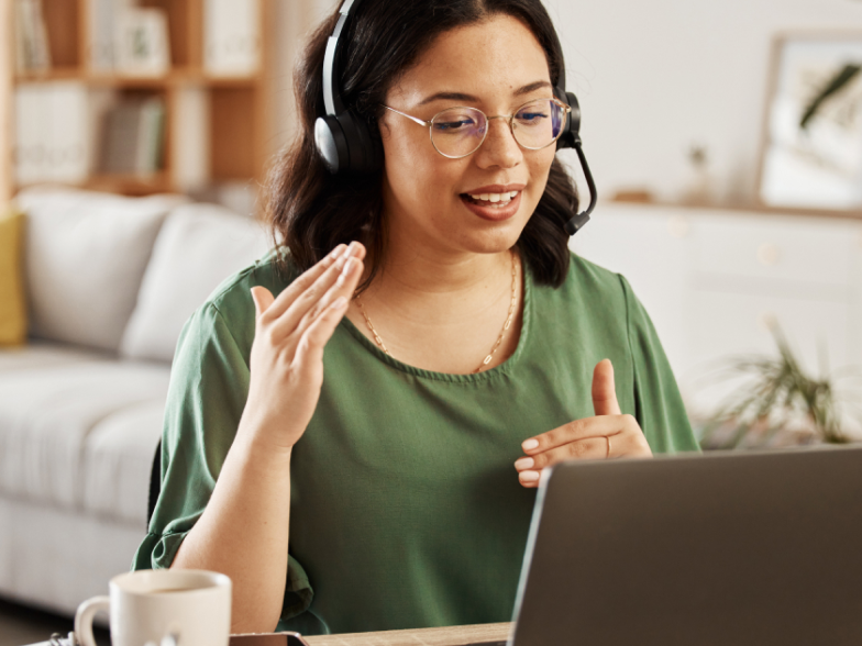 customer service agent explaining something over headset