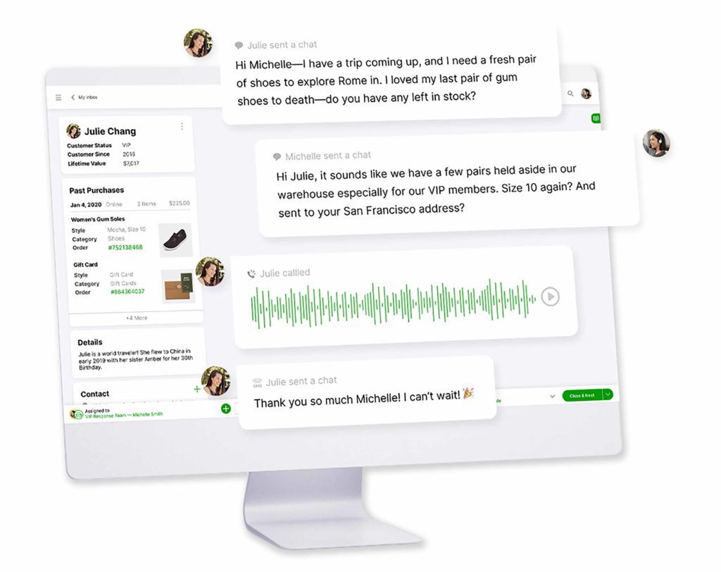 Example of conversation timeline in Gladly's software