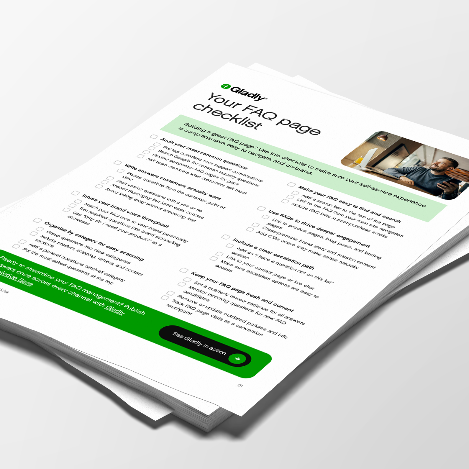 Your FAQ page checklist downloadable against a gray background