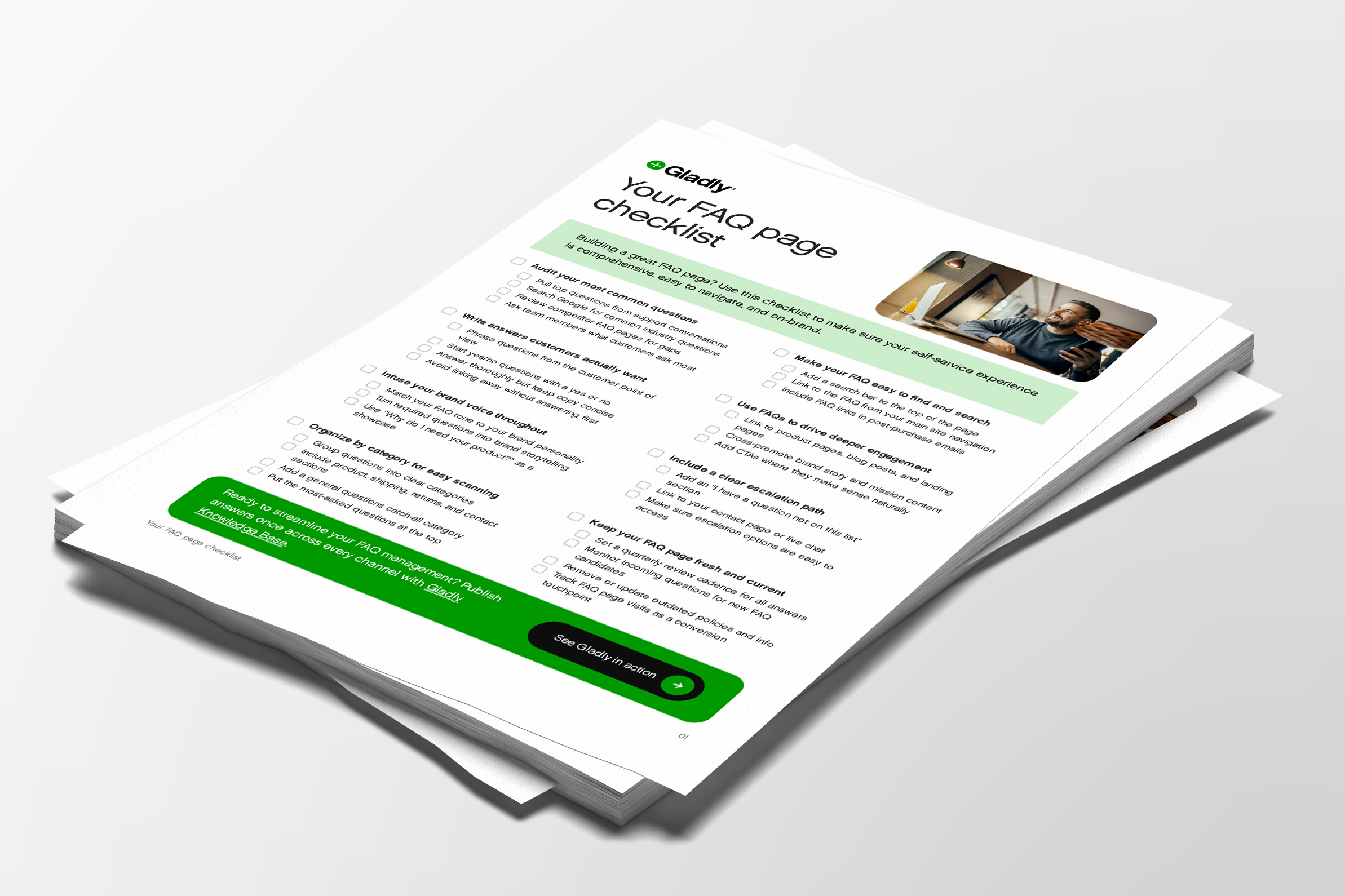 Your FAQ page checklist downloadable against a gray background