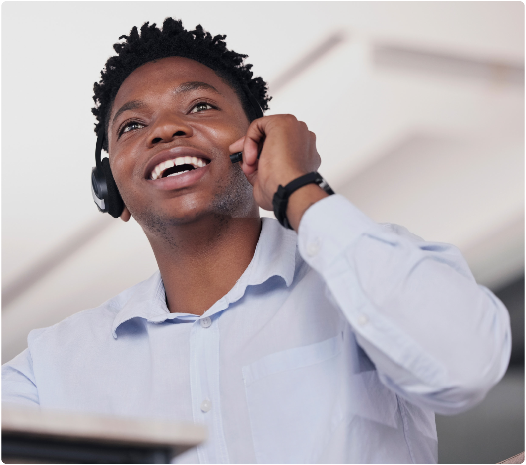 Man talking on headset