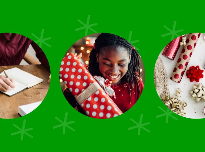 Banner with three holiday-themed bubbles