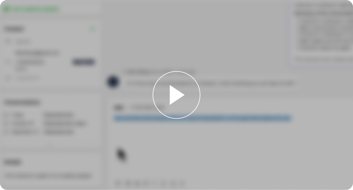 Screenshot of a blurred digital interface with text boxes, a play button in the center, and a visible sidebar. The tone is neutral and functional.
