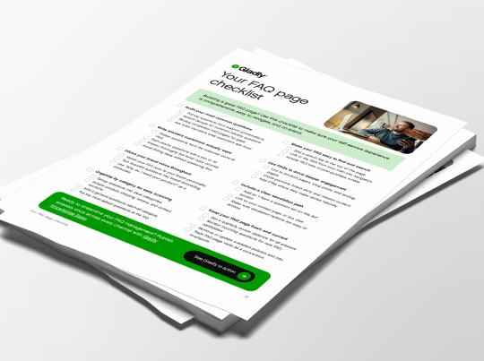 Your FAQ page checklist downloadable against a gray background