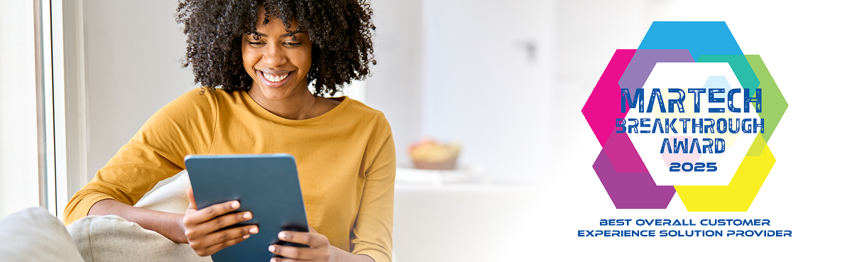 Happy woman on tablet