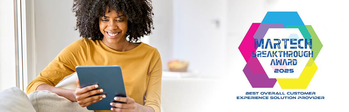 Happy woman on tablet