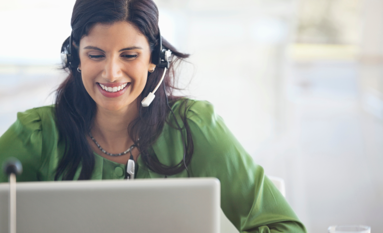 Female customer service agent smiling
