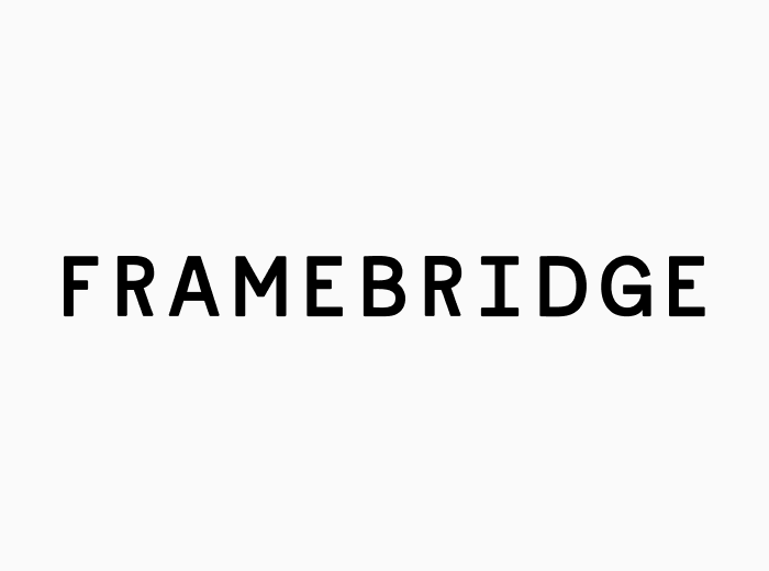 Text reading "FRAMEBRIDGE" in bold, black, sans-serif font on a white background. The design is clean and minimalist, conveying simplicity.