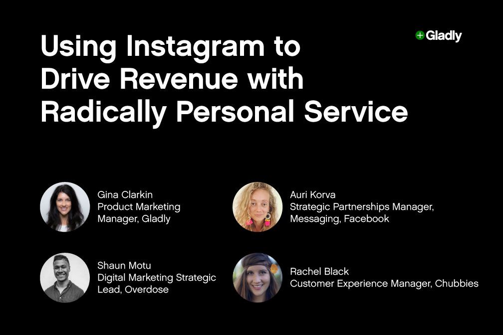 Title screen with text: "Using Instagram to Drive Revenue with Radically Personal Service." Features four speakers’ names and titles on a black background.