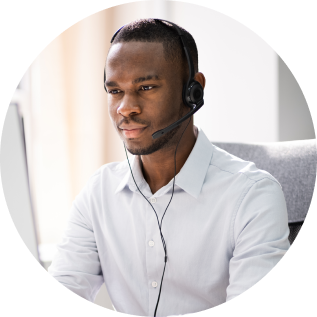 Man with headset concentrating on his work