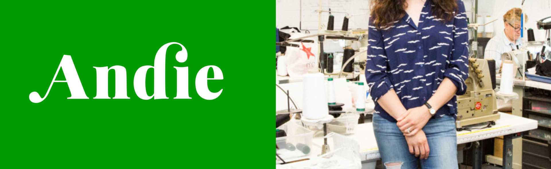 Andie logo next to a photo of Melanie Travis