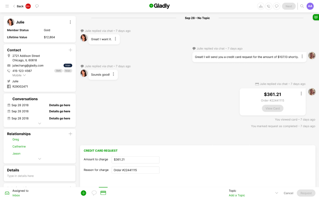 Customer timeline example