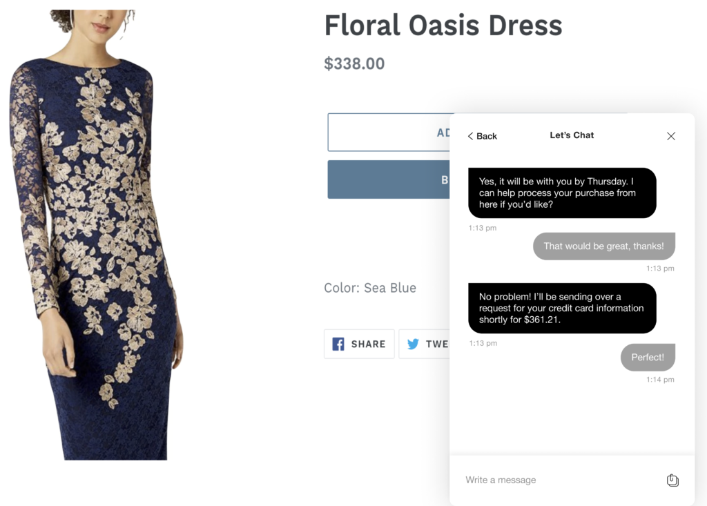 Screenshot of a Gladly customer service chat about a Floral Oasis Dress