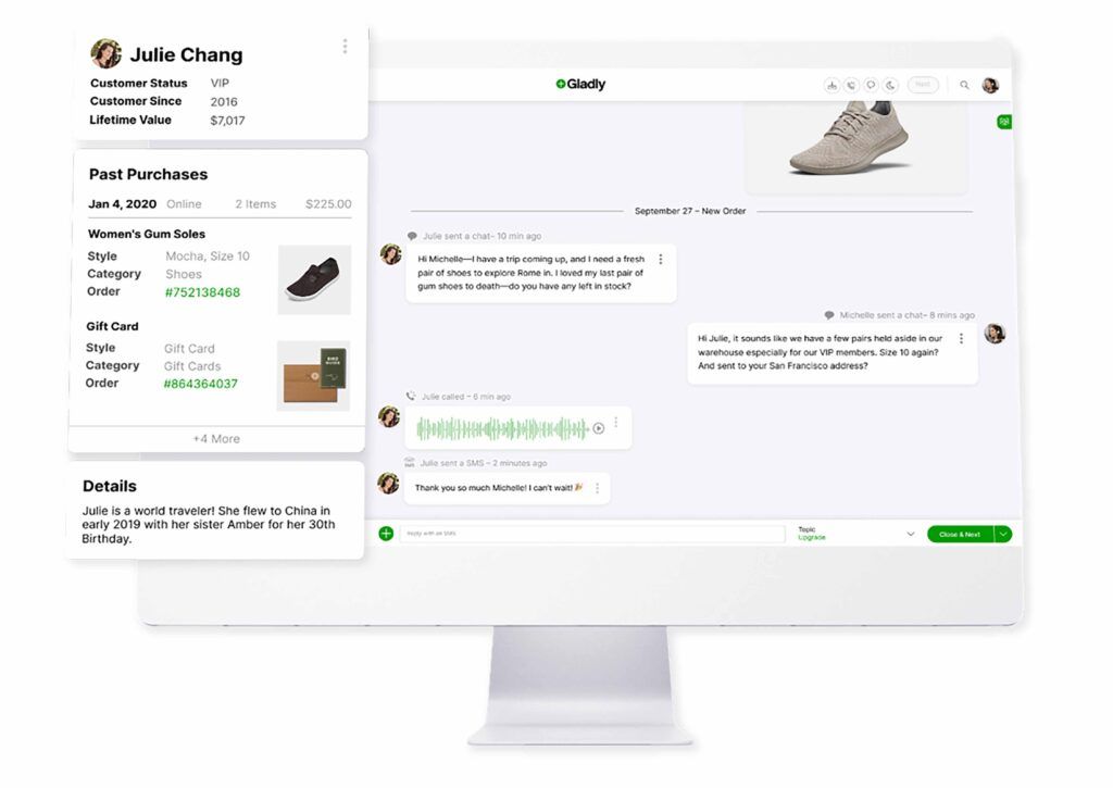 Customer profile example on Gladly's software
