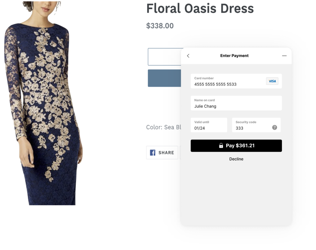 Screenshot of a Gladly customer service payment for Floral Oasis Dress