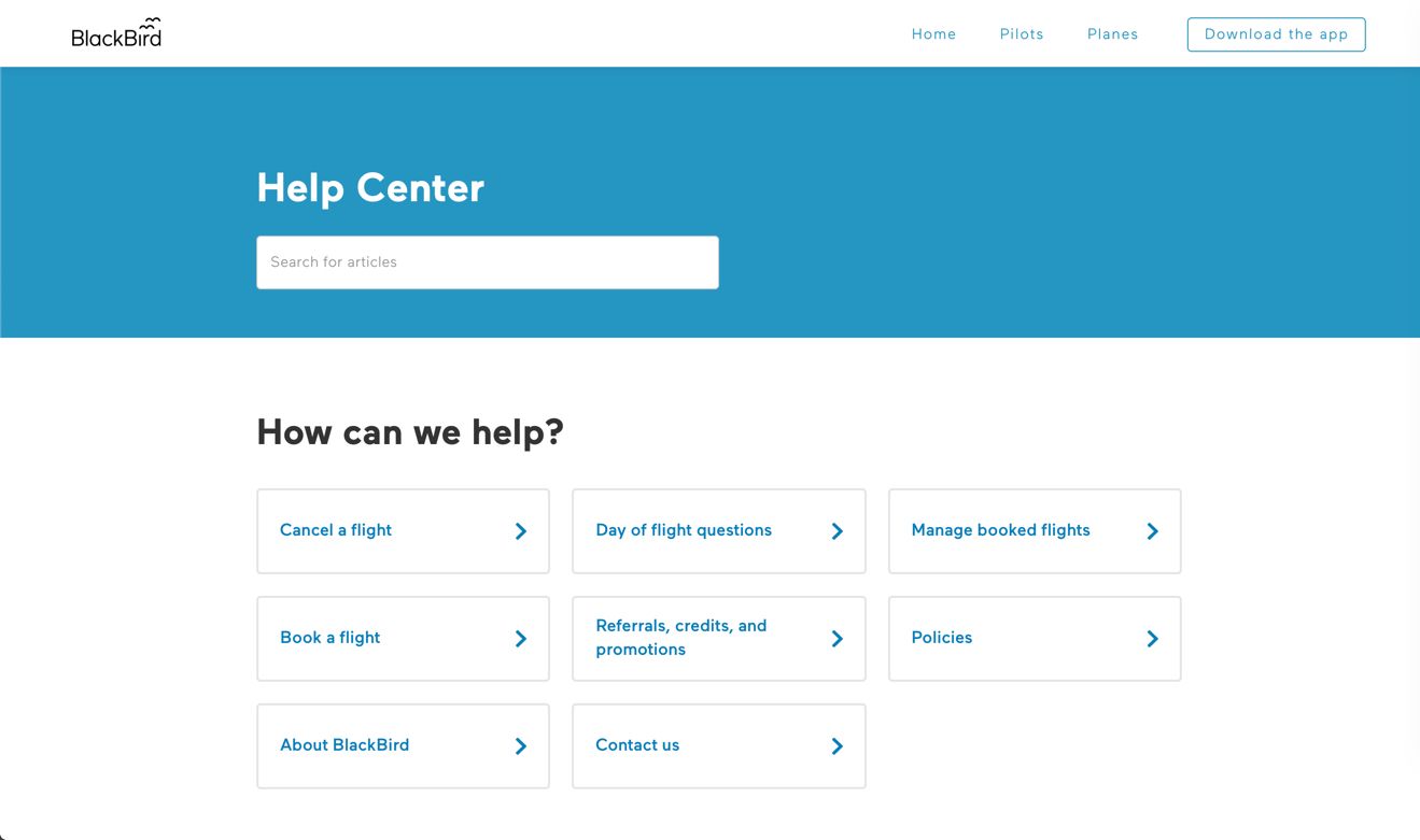 Screenshot of BlackBird help center