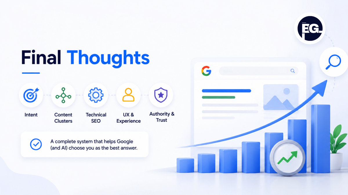 SEO system helping businesses rank higher on Google using content technical SEO and trust