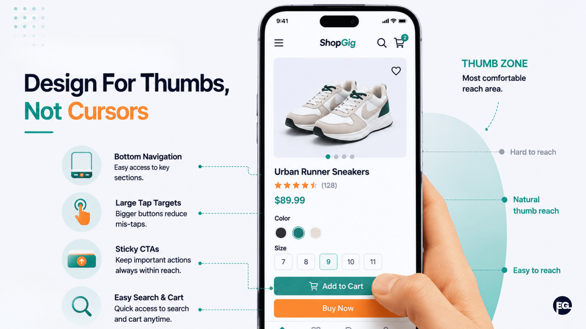 Key E-Commerce Mobile Optimization Tips To Maximize Conversions 2 Thumb-friendly mobile navigation design for better e-commerce user experience