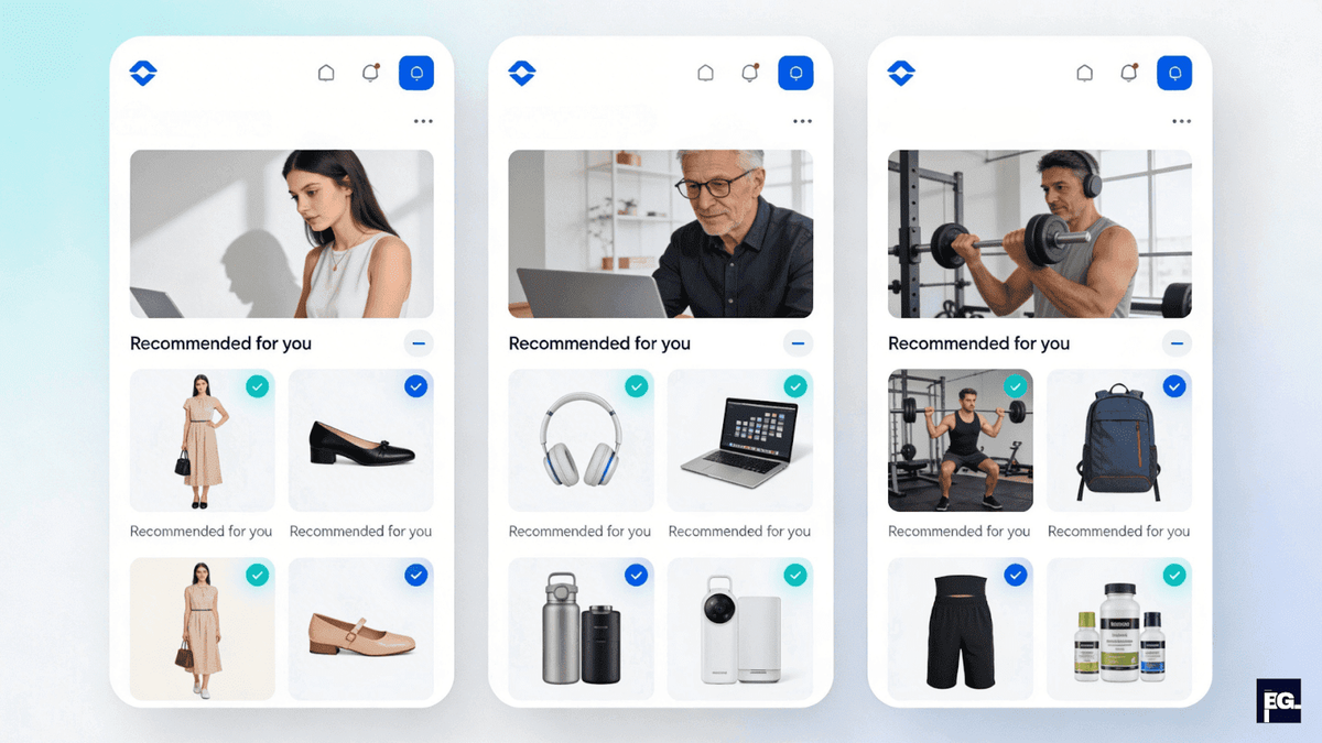 AI powered personalization in digital marketing showing customized website content and recommendations