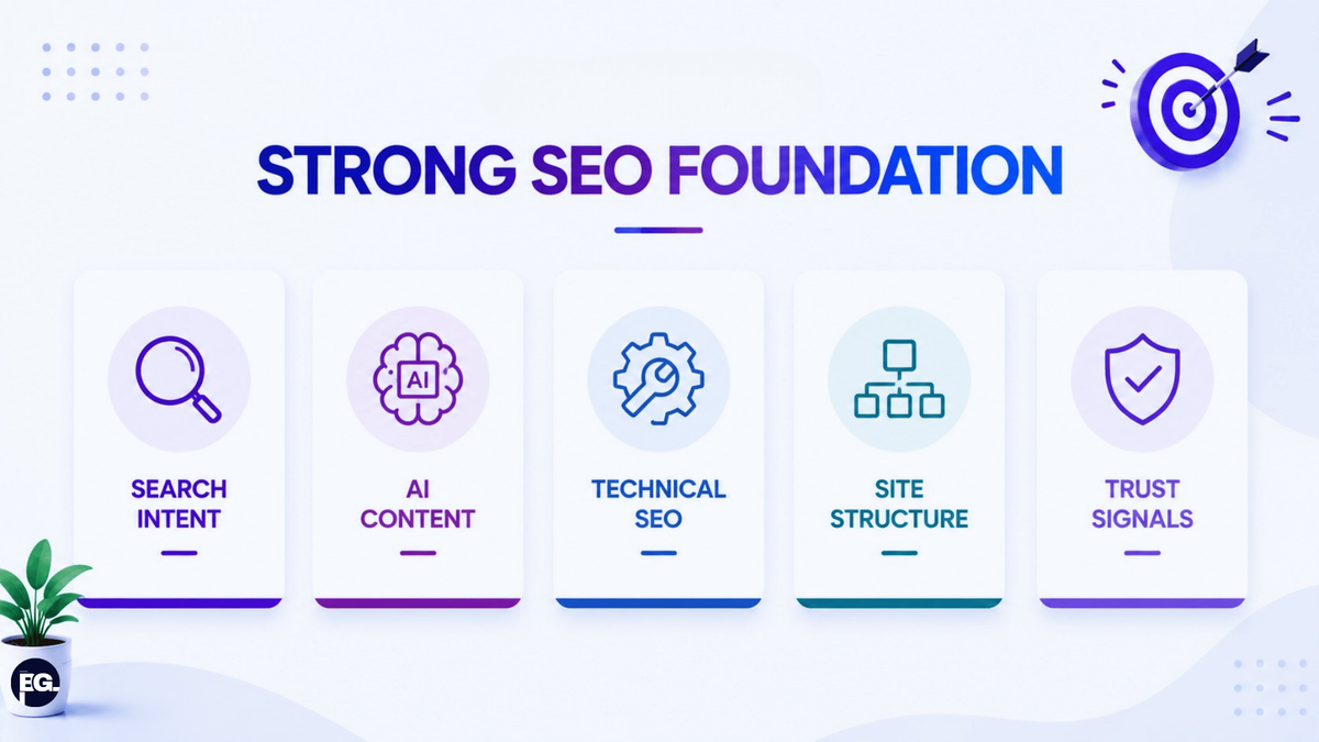 Five common SEO mistakes to avoid in 2026 shown in a simple infographic