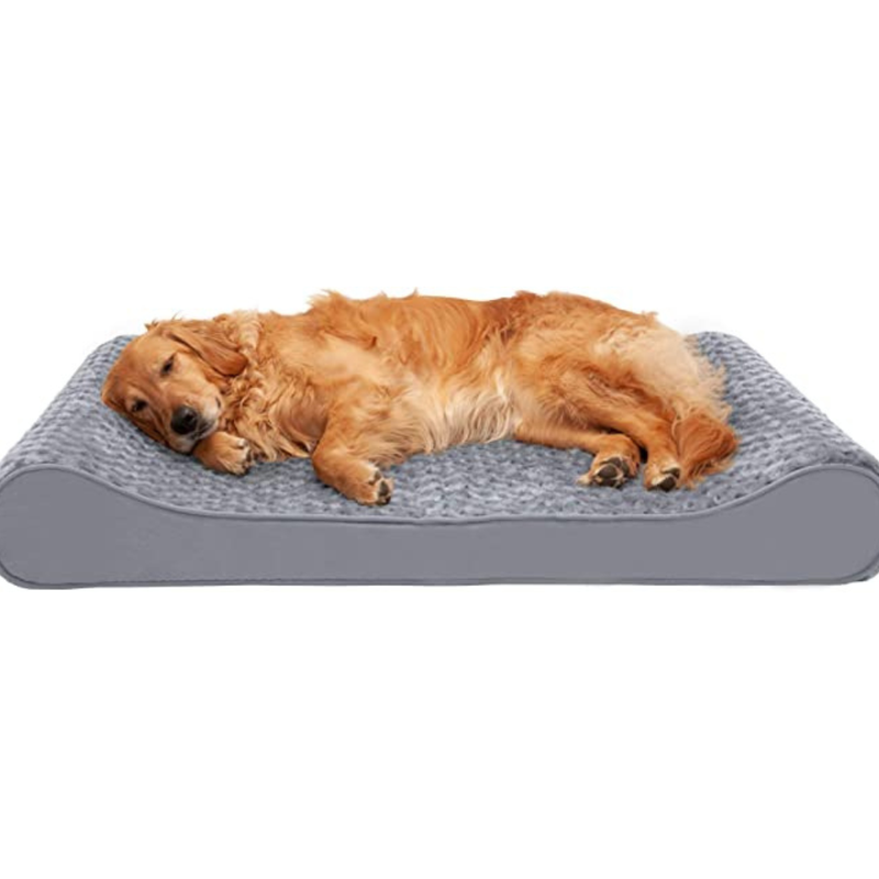 Furhaven XL Cooling Gel Foam Dog Bed Ultra Plush Faux Fur & Suede Luxe Lounger w/Removable Washable Cover - Gray, Jumbo (X-Large)