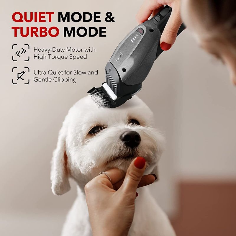 DOG CARE Dog Grooming Kit - 2022 Upgrade Smart 3-Mode Heavy-Duty Dog Grooming Clippers with Rechargeable 180-mins Battery, Sharp and Detachable Blade, Low Noise, Cordless Design, Auxiliary Light, Gray