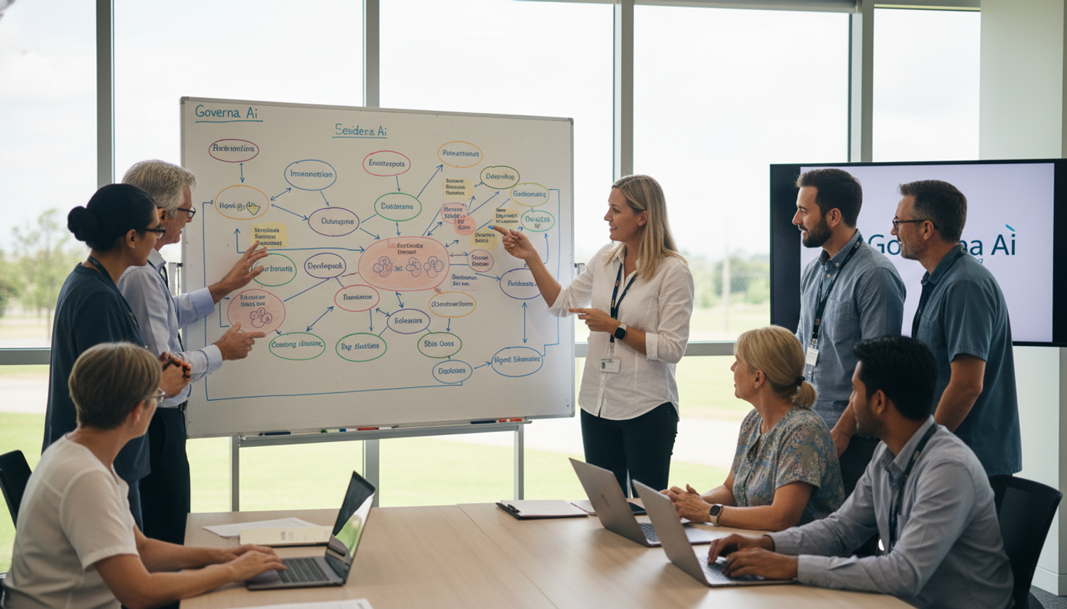 Governa AI mind map explained on an office whiteboard.
