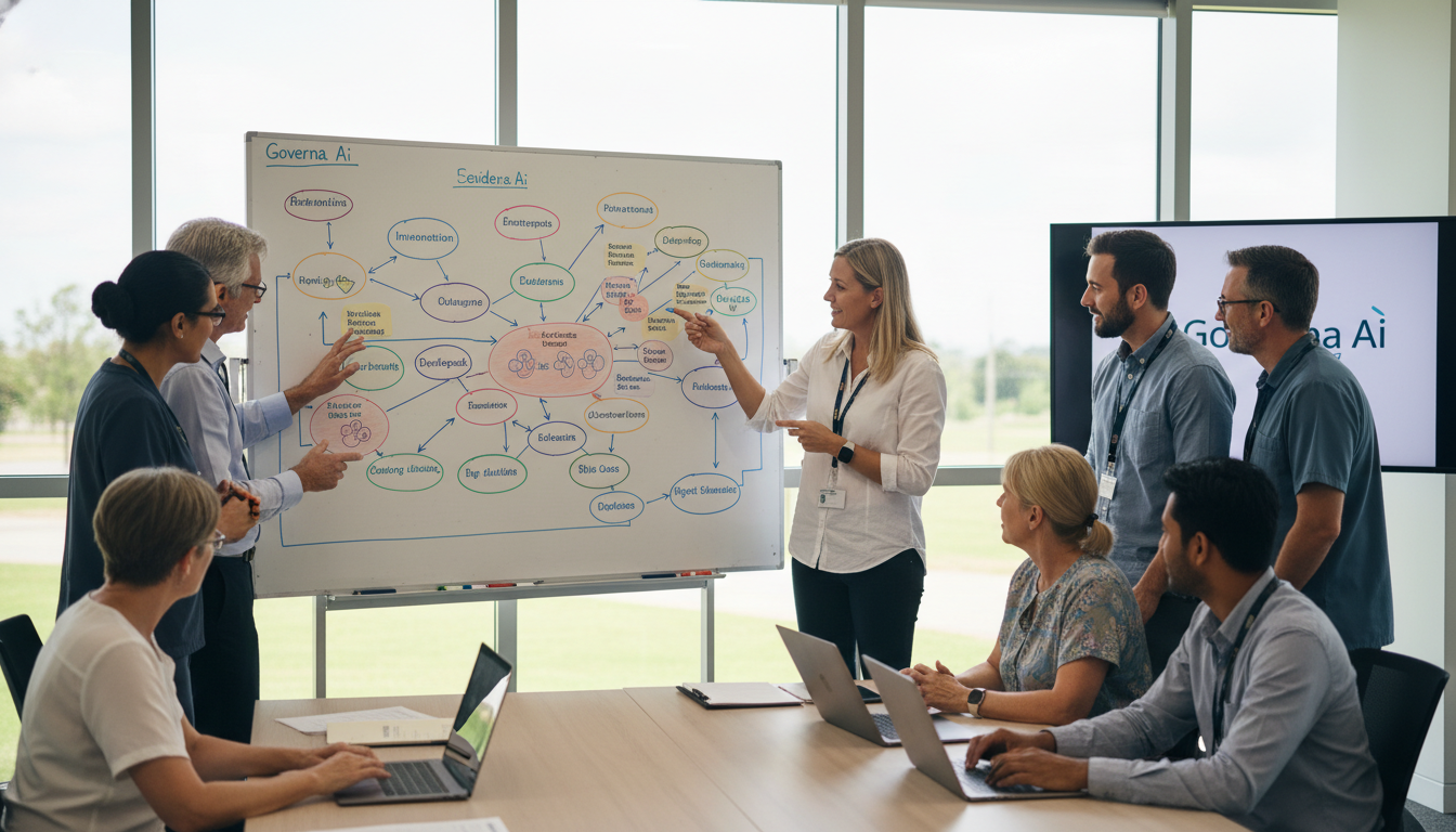 Governa AI mind map explained on an office whiteboard.