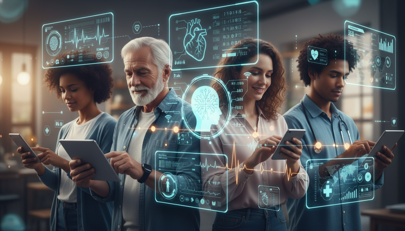 Healthcare AI displays heart and brain data for seniors.