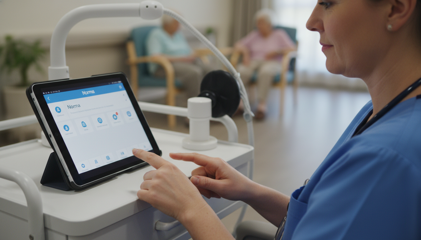 Gemma AI used by a nurse on a tablet in a clinic.