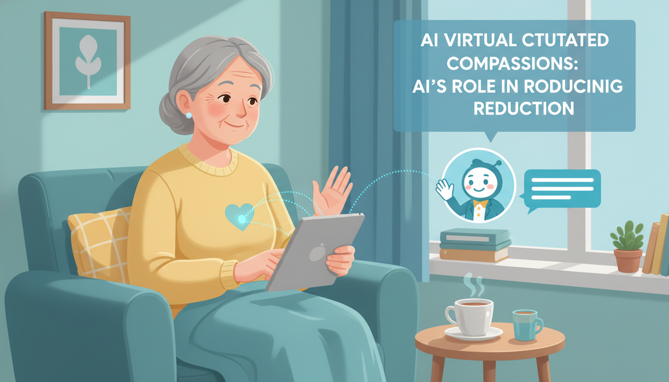 Healthcare AI companion interacts with senior on tablet.