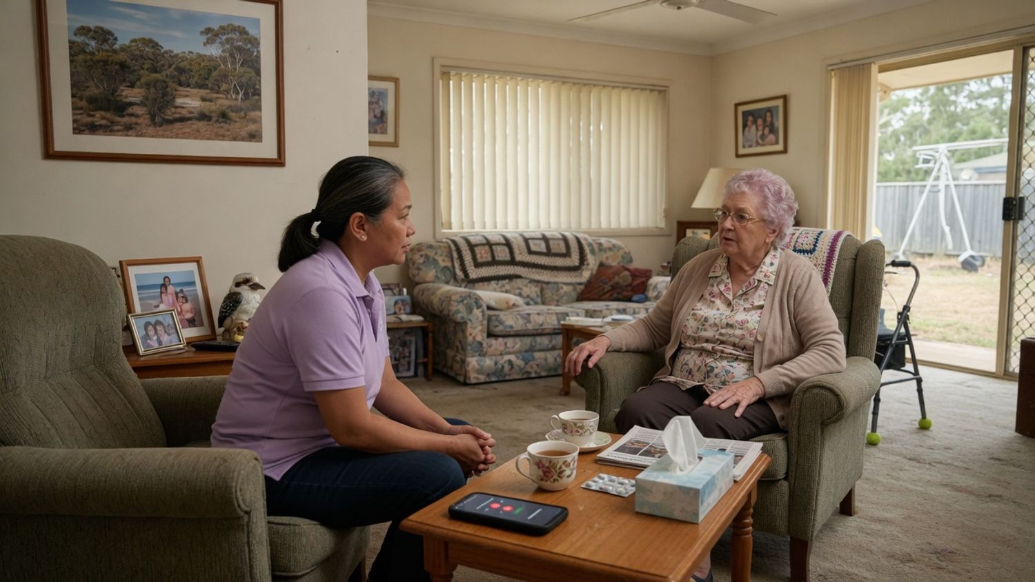 Home care visit using phone interpreter home care language support