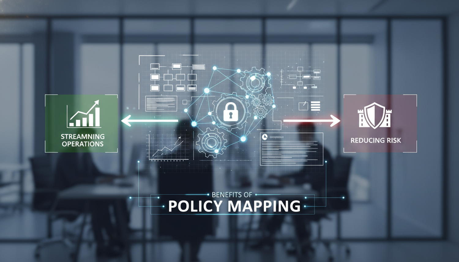 Benefits of policy mapping overlay with security icons.