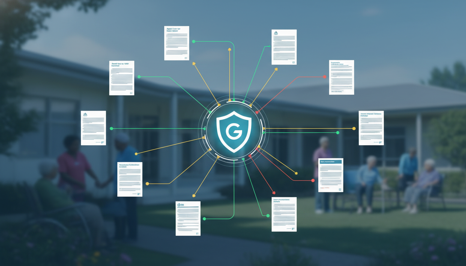 Policy mapping shield connecting secure documents.