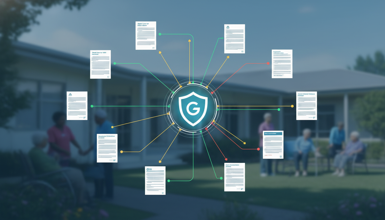 Policy mapping shield connecting secure documents.