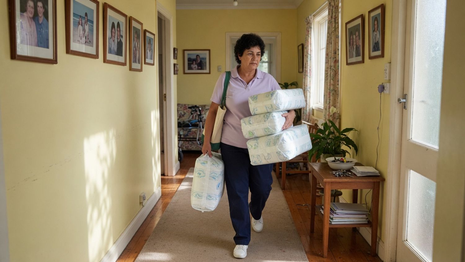 Home care worker delivering supplies for continence management home care support