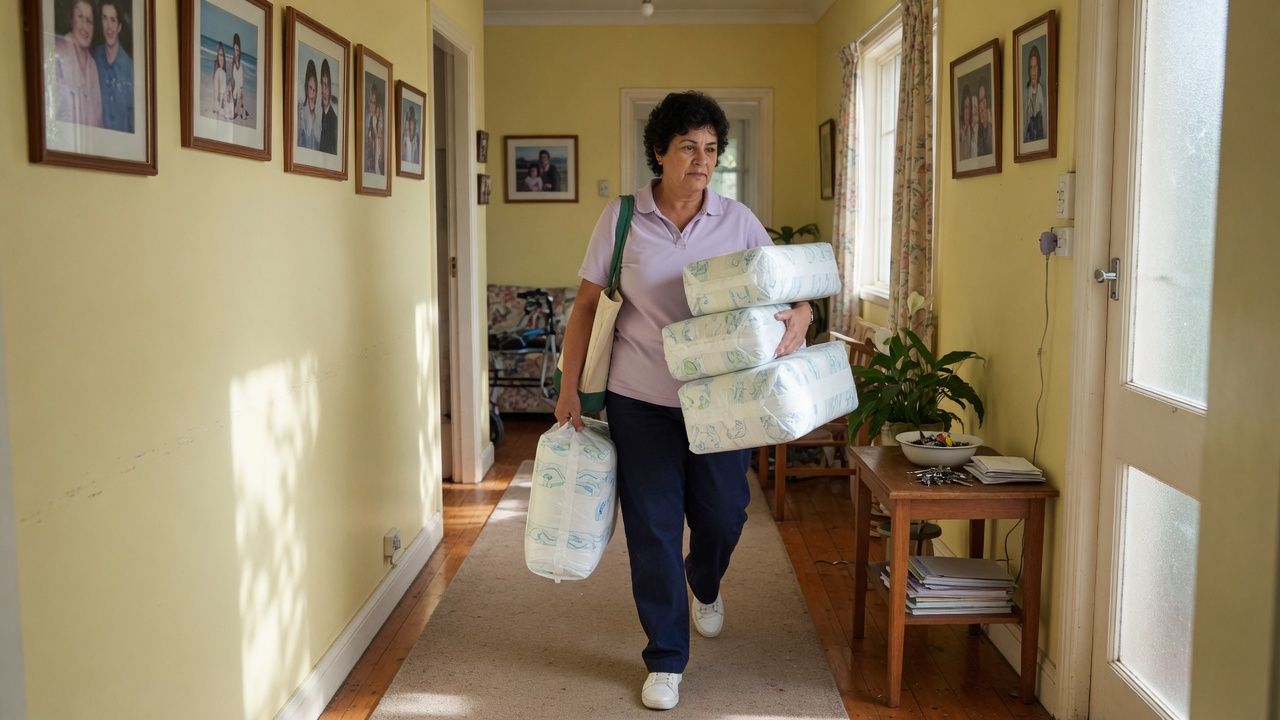 Home care worker delivering supplies for continence management home care support